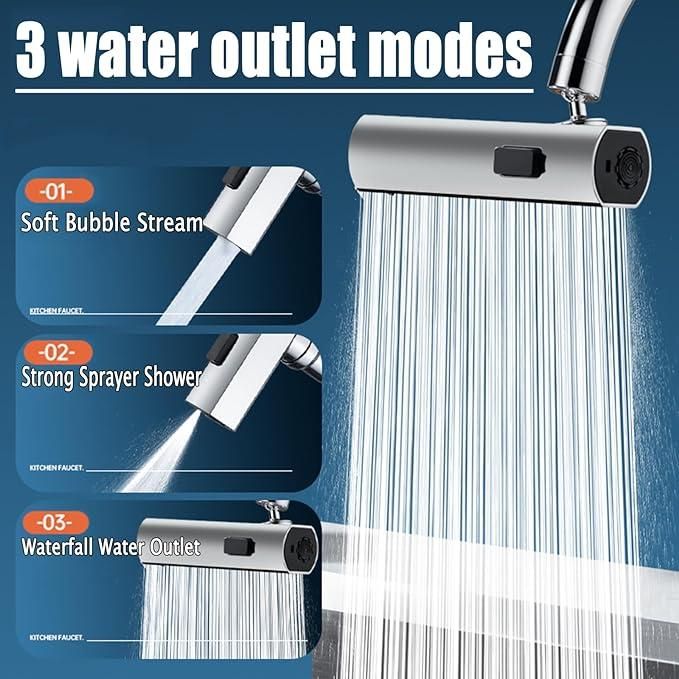 3 in 1 360๏ฟฝ Waterfall Kitchen Faucet, Touch Faucet, Extender for Kitchen Sink
